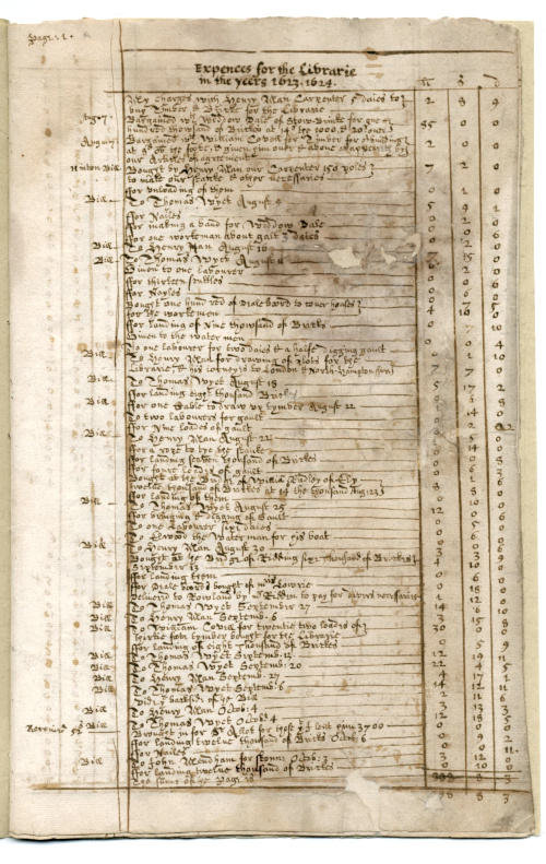 First page of Handwritten Accounts, 1623-4.