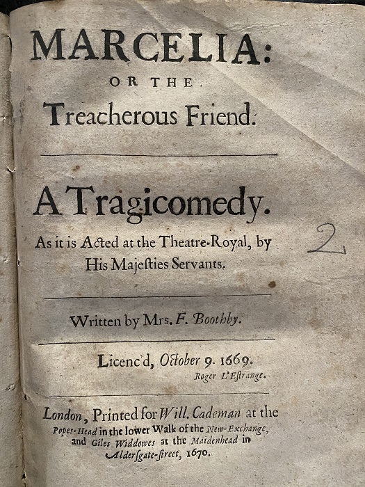 The title page of Boothby's play 'Marcelia'