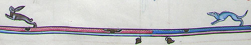 A manuscript illustration of a dog hunting a rabbit.