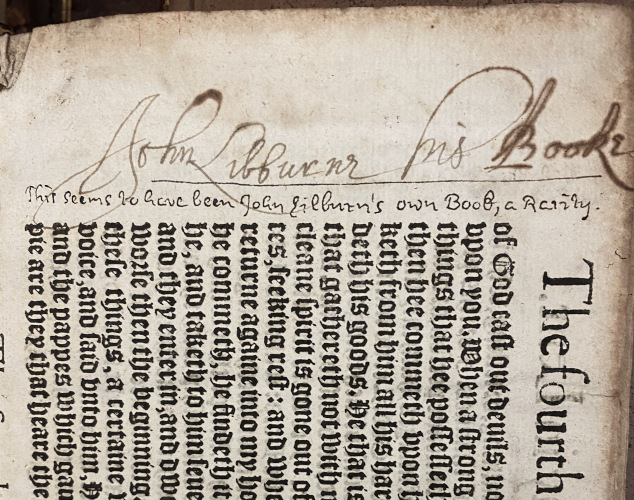 Photograph of ownership inscription of John Lilburne.