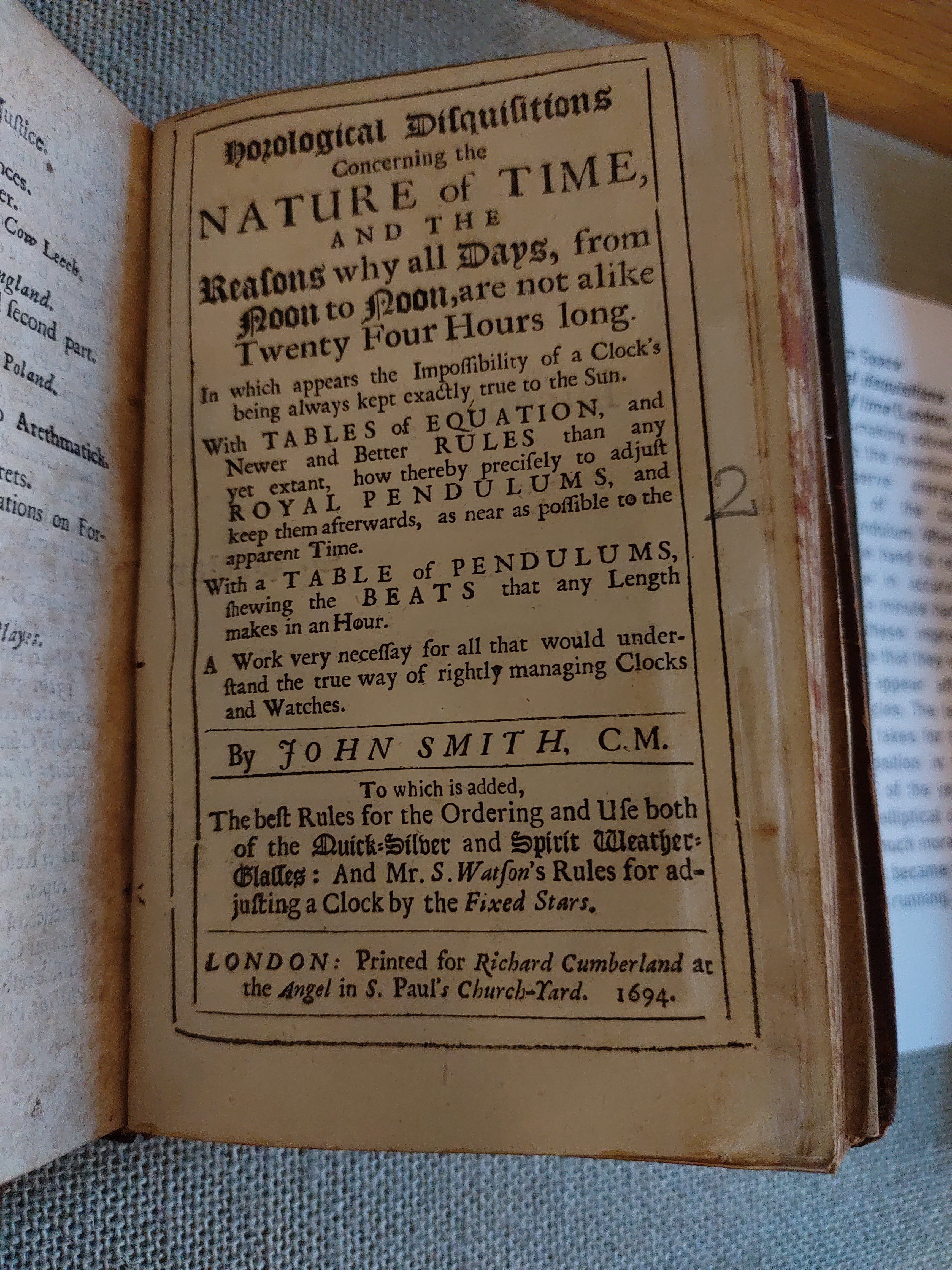 A Challenge from Space: John Smith’s Horological disquisitions concerning the nature of time (London, 1694)