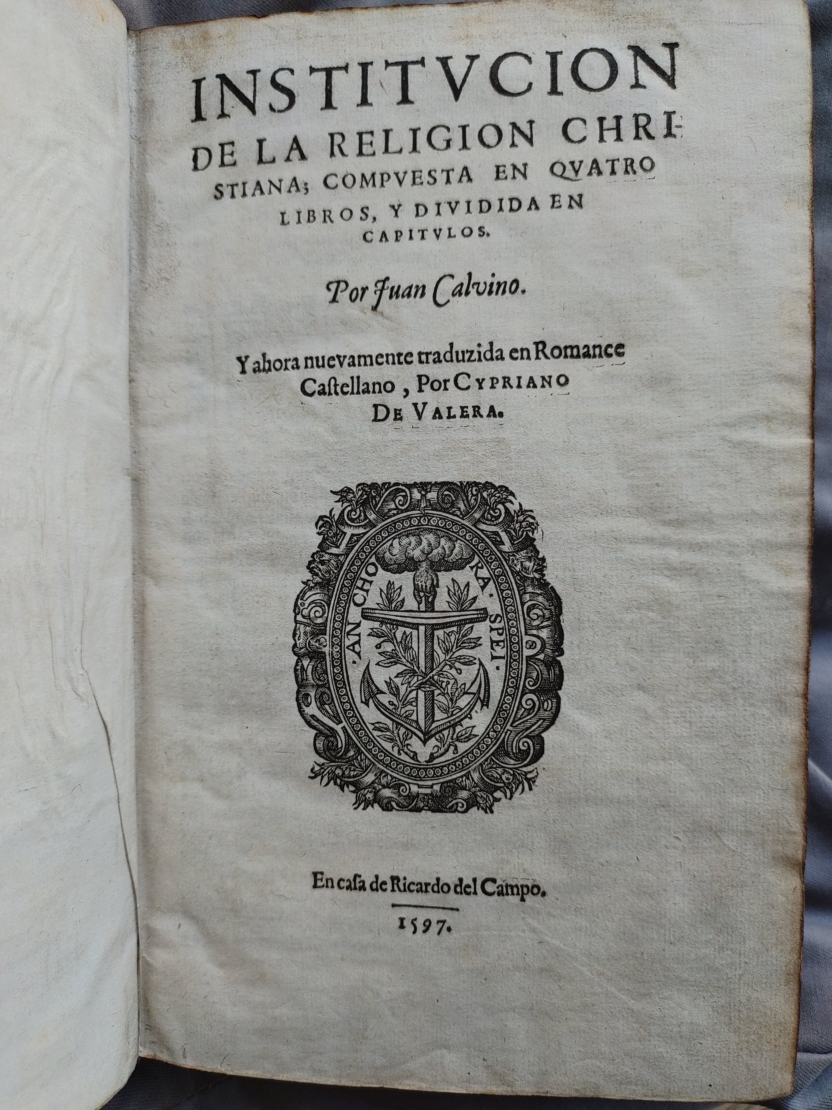 Title page of 'Institucion de la Religion Christiana.'