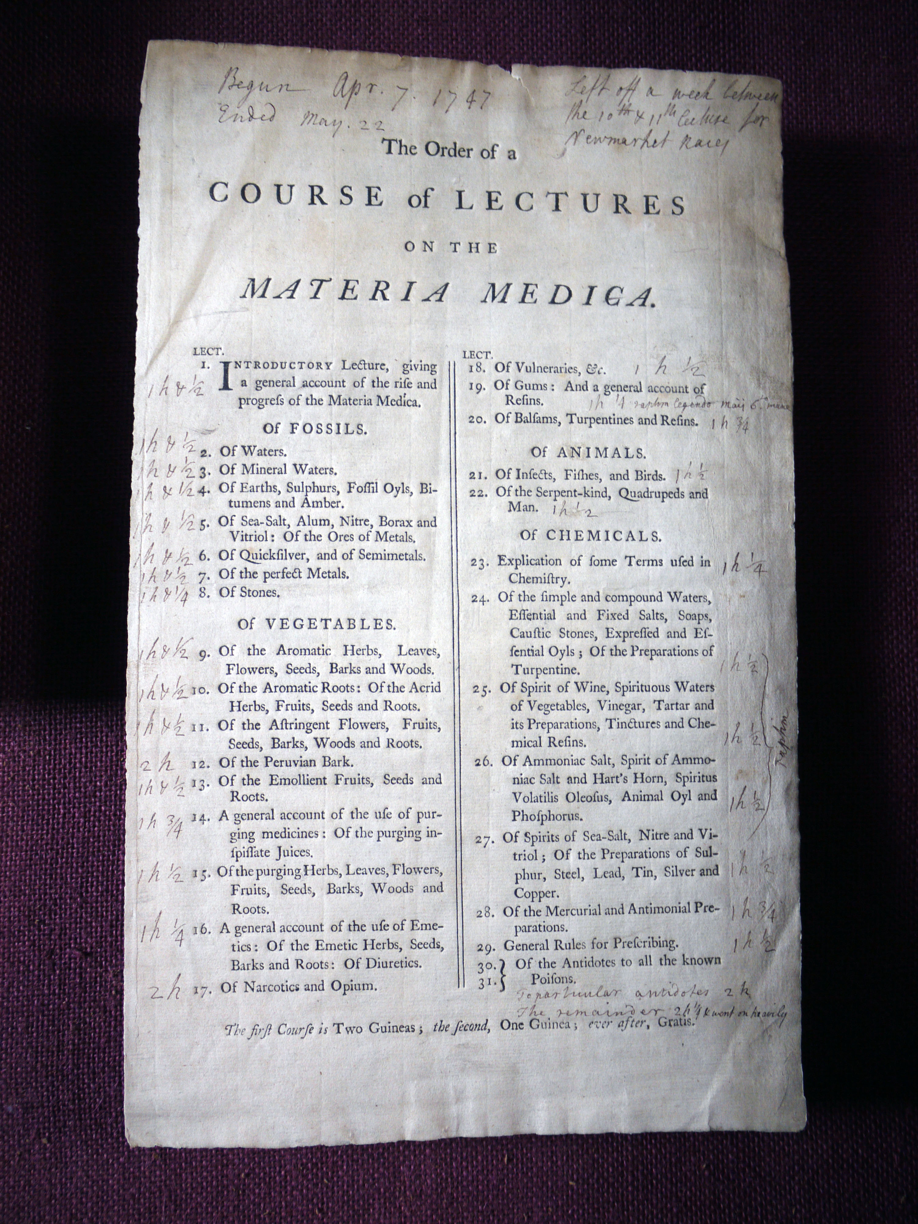 Heberden's lecture list