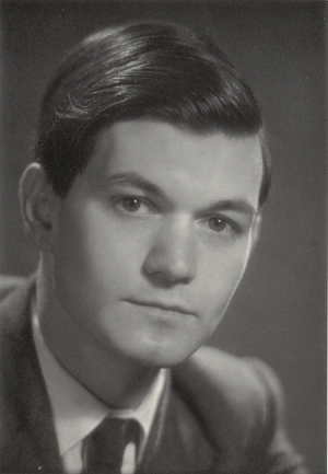 Black and white photograph of a young Roger Penrose