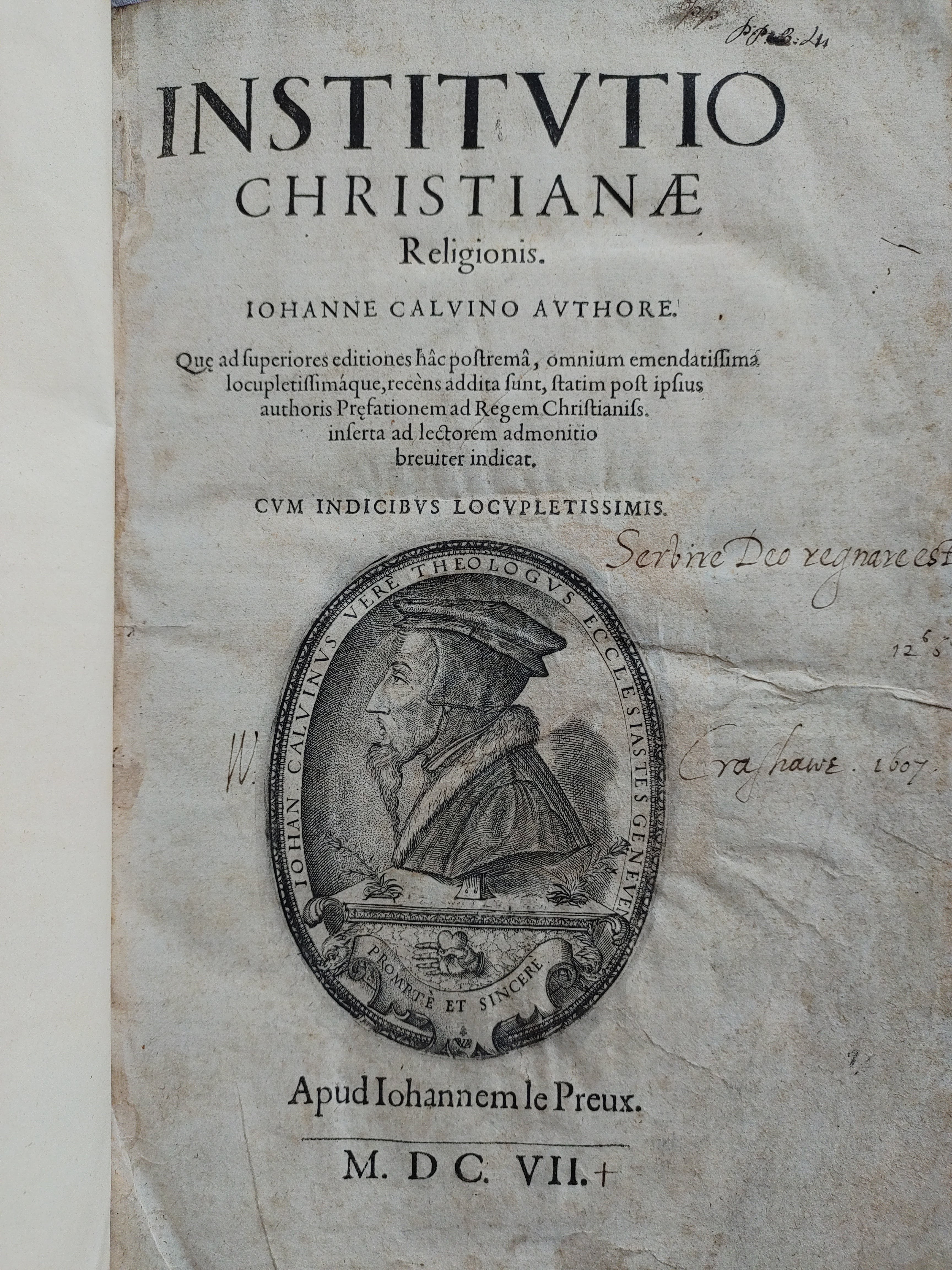 Title page of 'Instituio Christianae Religionis'