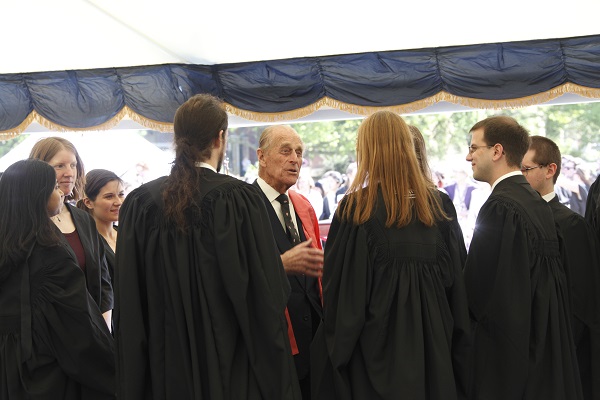 Prince Philip talking to students during his visit to St John's with The Queen in April 2011 to mark the College's Quincentenary celebrations