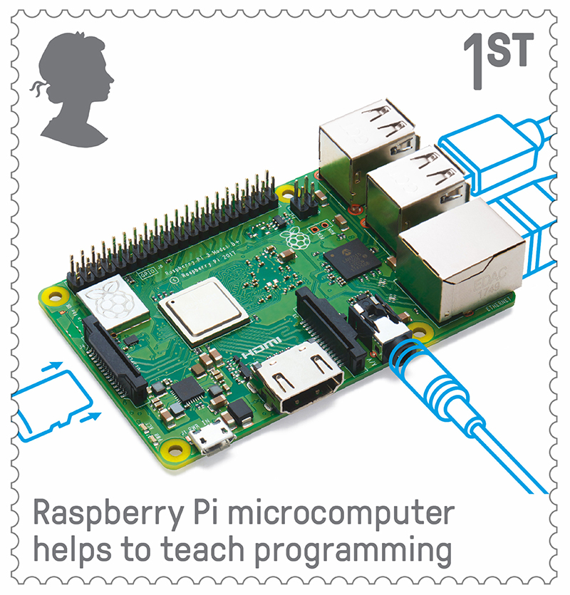 Royal Mail Raspberry Pi First Class stamp design