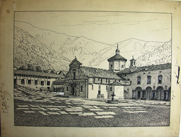 Inner court of sanctuary with laundry laid out on grass