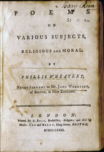 Title page of Phillis Wheatley's book