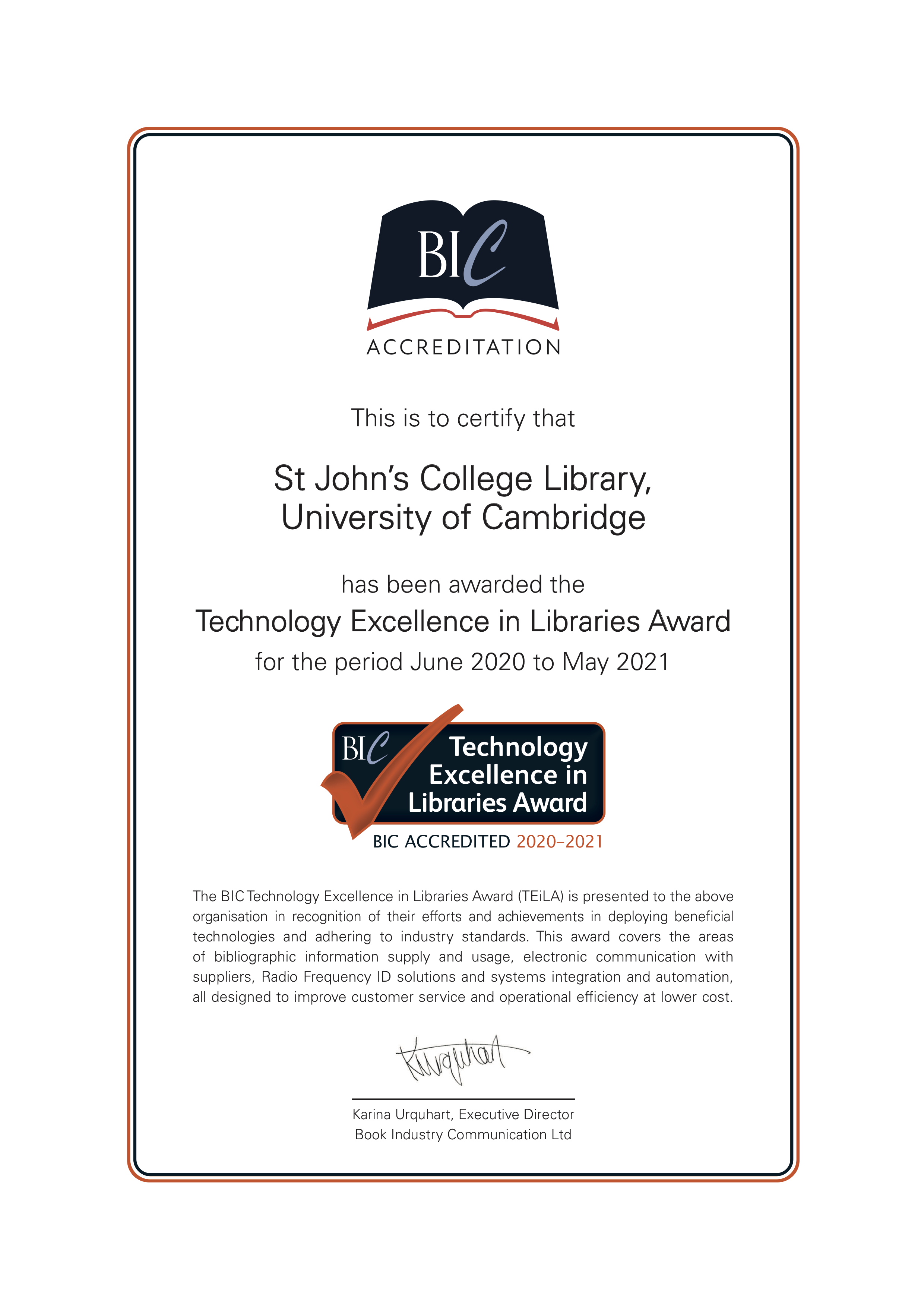 Library TIC certificate