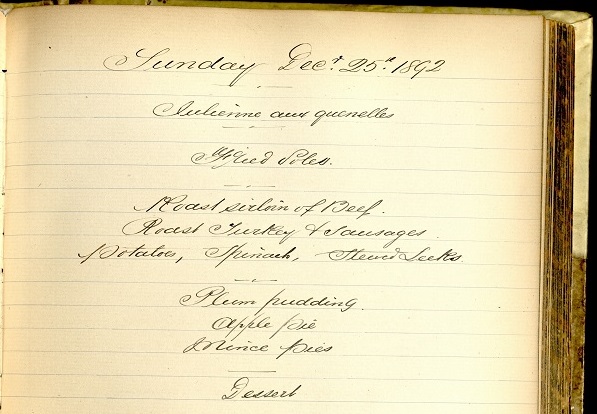 Christmas Day menu 1892