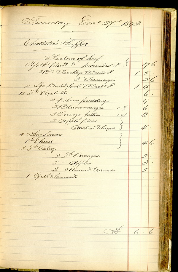 Choristers' Supper 1892