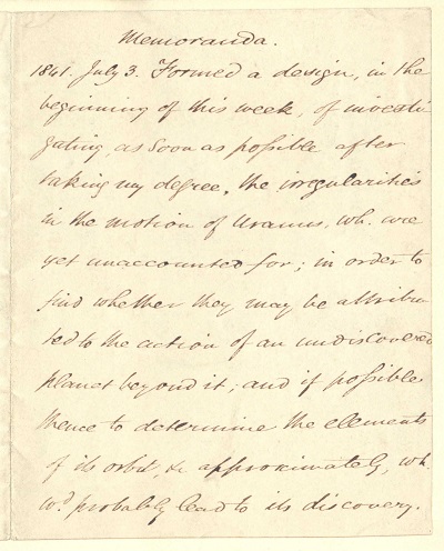 John Couch Adams's note to himself to investigate