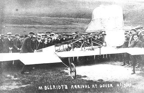 Historic photograph of Bleriot's plane landing at Dover in 1909