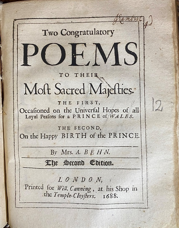 Title page of Aphra Behn poems