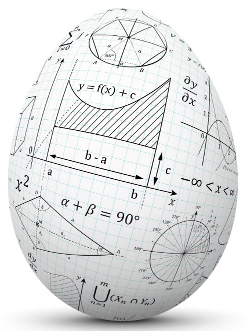 Picture of an egg decorated with mathematical symbols