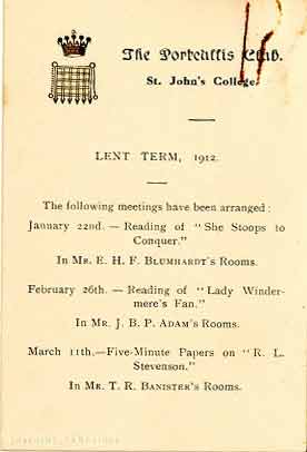 Portcullis Club meeting card, Lent 1912