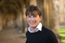 Heather Hancock, Master of the College, pictured in the New Court Cloisters at St John's 
