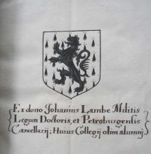Lambe's arms and inscription