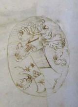 Hand-sketched arms of the Marsuppini family from opposite the initial leaf of text.